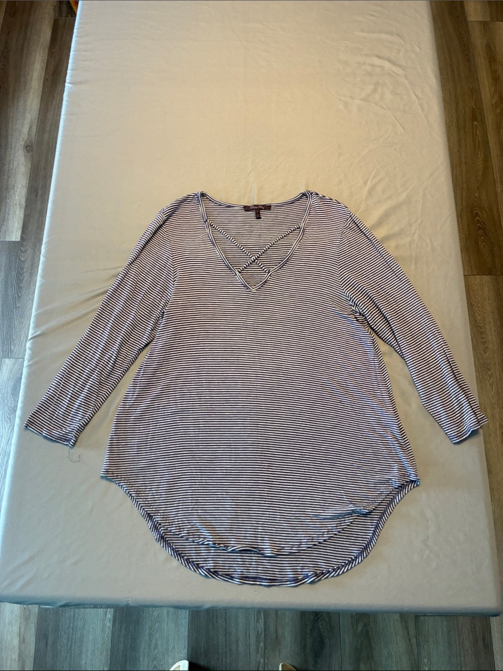 Olivia Sky Navy and White Striped Crisscross V-Neck Long Sleeve Top